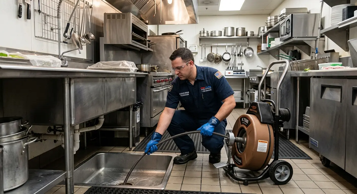 Commercial drain cleaning service in a restaurant kitchen in Ammon